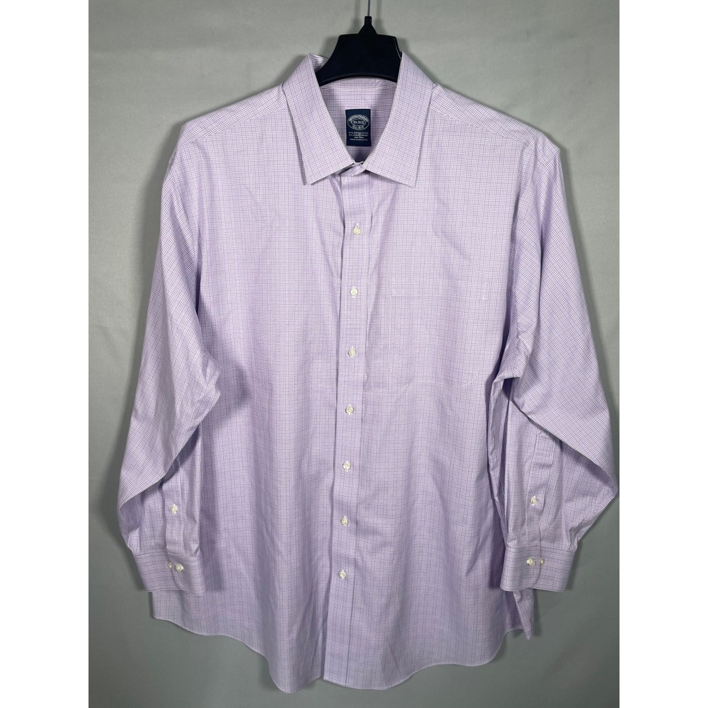 Brooks Brothers Mens 18.5 34/35 Purple Micro Check Non-Iron Supima Cotton Shirt